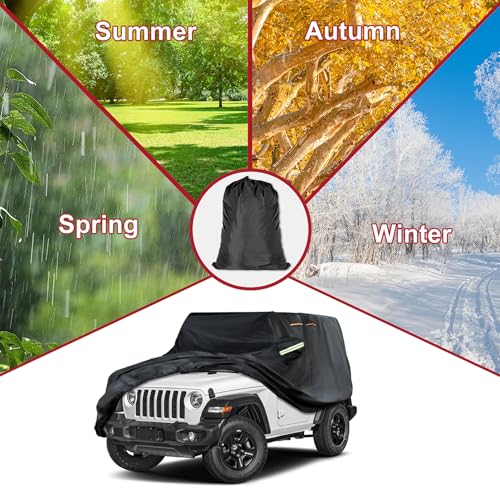 Image of INSAUTO Custom Fit Car Cover for Jeep Wrangler 2 Door 1987-2025 JK JL CJ YJ TJ, Waterproof All Weather Full Exterior Protection, Sun Rain Snow, with Driver Door Zipper