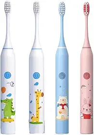 Escova Dental Infantil Elétrica Recarregável Usb Ultrassônica Com 4 Cabeças Refis Branco