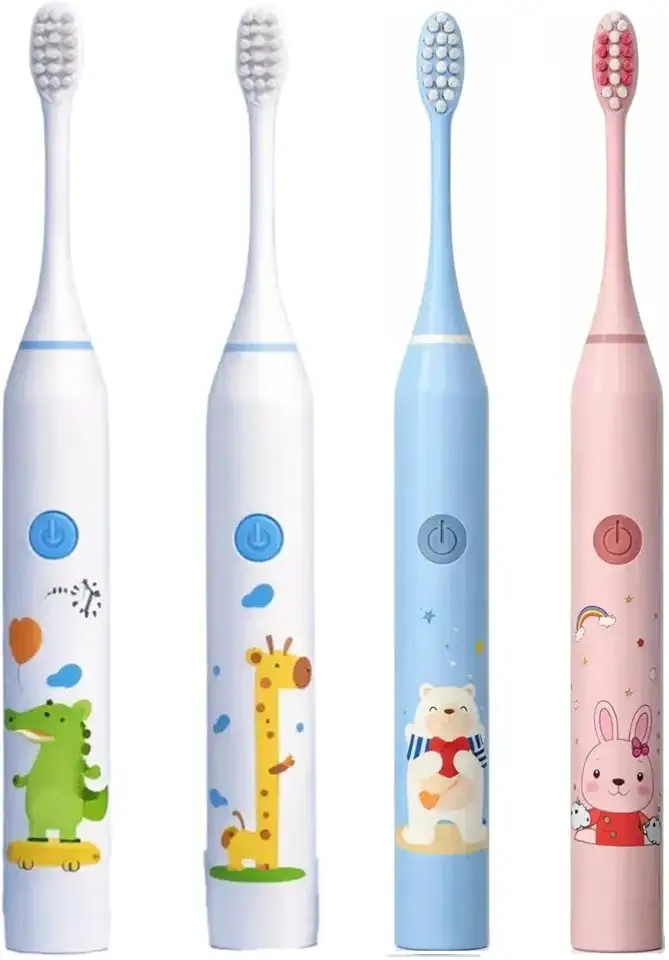 Escova Dental Infantil Elétrica Recarregável Usb Ultrassônica Com 4 Cabeças Refis Branco