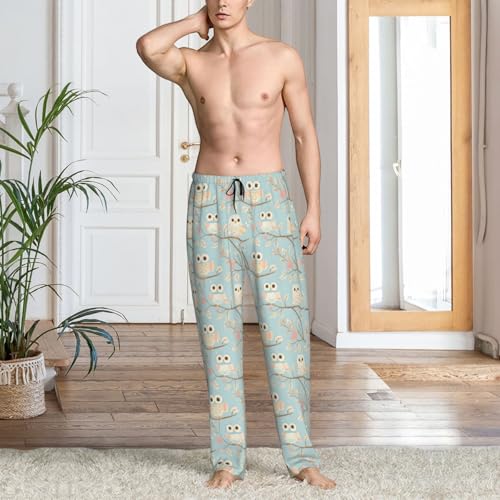 Mens Pajama Pants - Heart Owl Print Soft Sleep Lounge Pants For Men, Casual Pj Bottoms With Pockets2