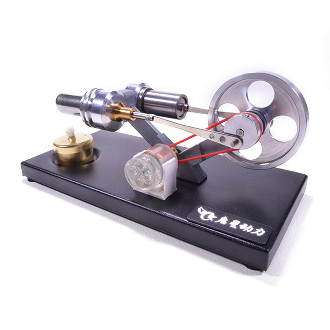 Kit de construction de moteur Stirling, générateur thermique avec lumières LED, socle métal noir, modèle vapeur DIY
