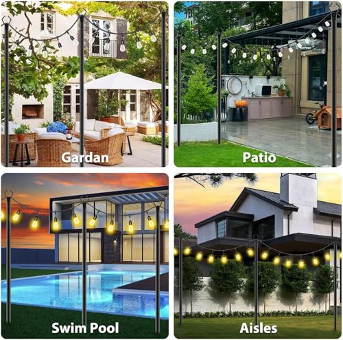 Image of zoegi 8 Pack 10Ft String Light Poles,Light Poles for Outside Lights with Fork,Outdoor Brackets Hanging Lights,Metal Stand for Deck Patio,Backyard,Wedding,Deck,Party