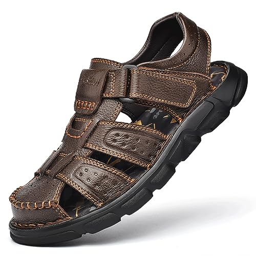 VOCECO Mens Closed toe Sandals Outdoor Casual Leather Fisherman Lightweight Summer Beach Shoes4