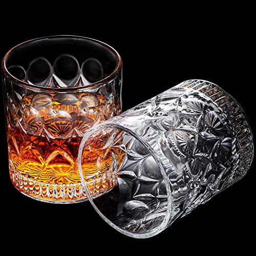 Image of Whiskey Glass Transparent, 310 ML, Whisky Glass, Diamond Design Bar Glass for Drinking Bourbon, Whisky, Scotch, Cocktails, Cognac - Old Fashioned Cocktail Tumblers Set of 6 (Green.$., 6)