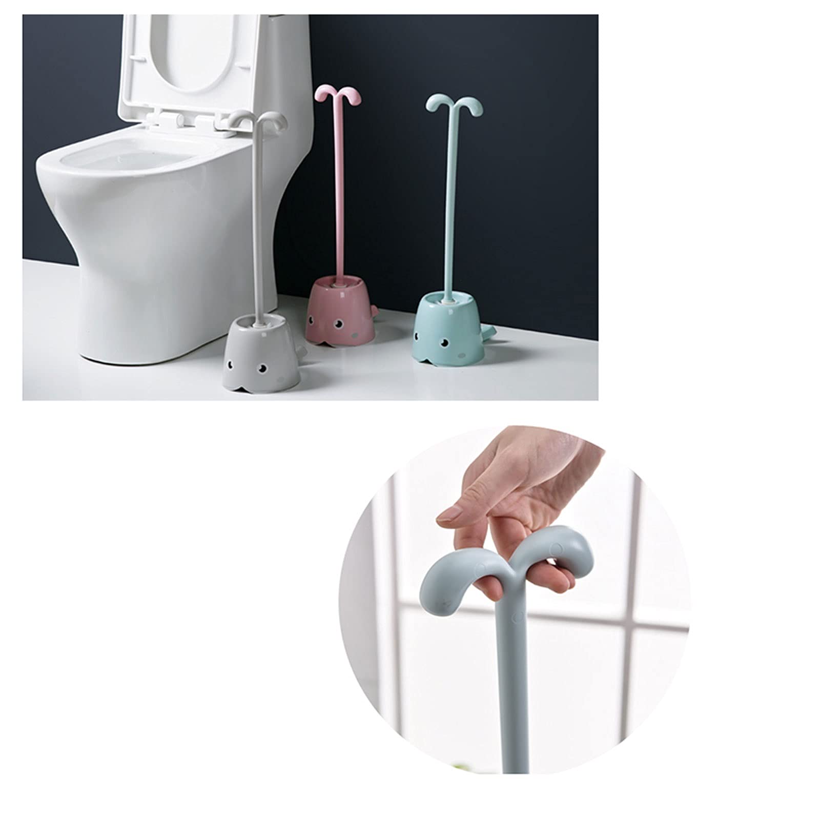 Brosse de toilette Brosse de toilette, Ensemble de brosse de toilette mignon Brosse de nettoyage Nettoyage en profondeur avec support antidérapant à long manche au sol Brosse de nettoyage de toilette