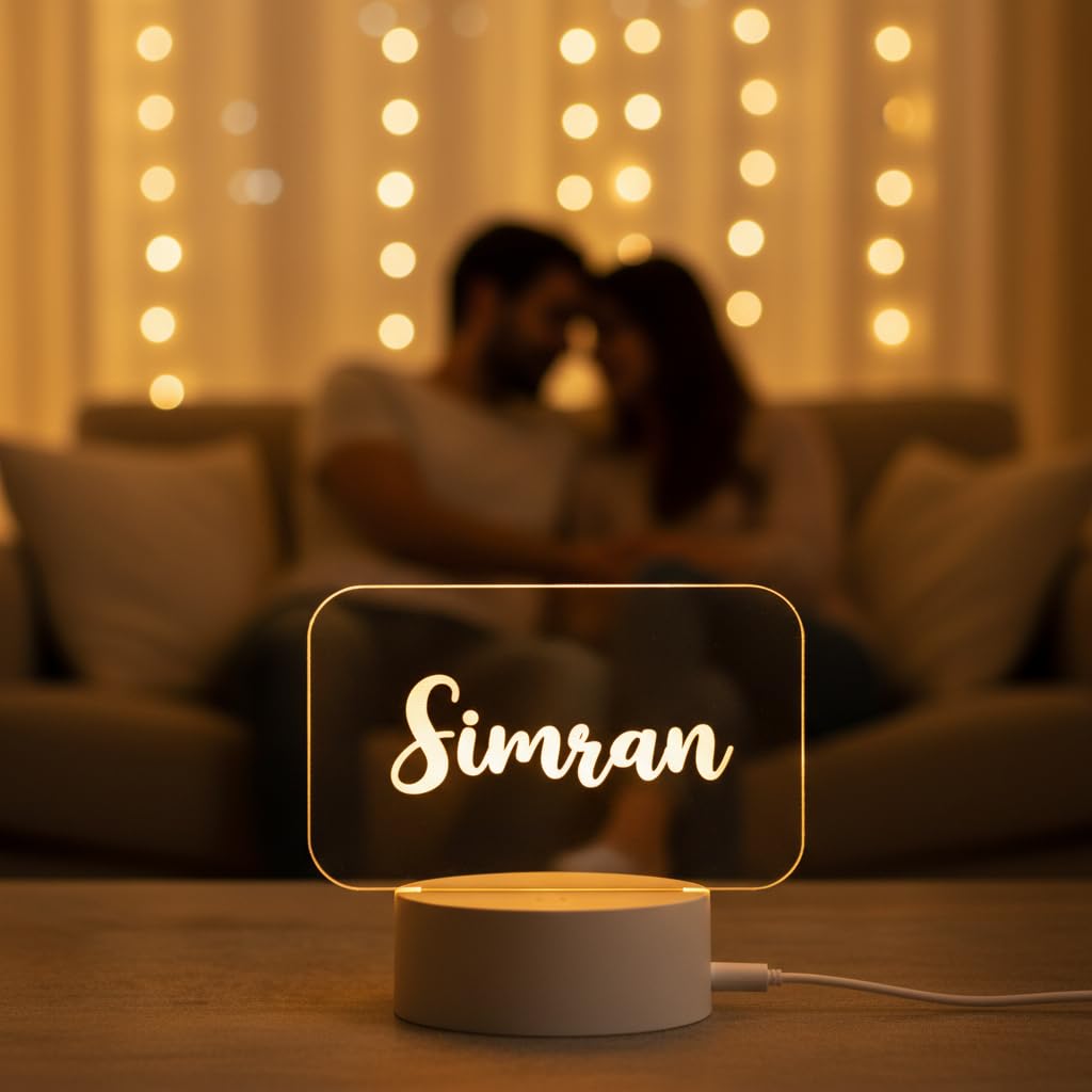 Personalized LED Table Lamp with Name or Any Custom Text | Customize Acrylic Night Light Lamp | Valentine's Gift for Girlfriend, Boyfriend, Wife & Husband | Romantic Home Decor Gift