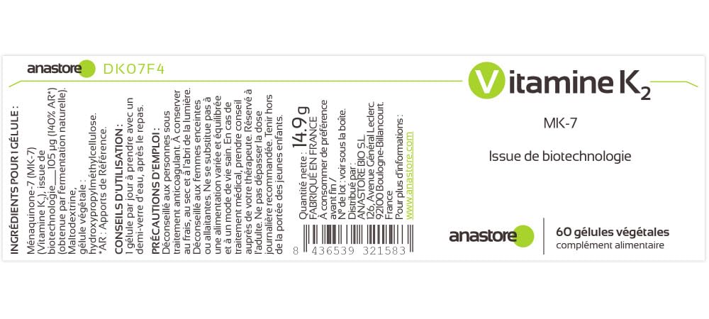VITAMINA K2 * PACK 3+1 GRATIS * 105 μg / 240 capsule * Articolazioni (cartilagine, infiammazione), Cardiovascolare (circolazione), Ossatura * 100% soddisfatti o rimborsati * Fabbricato in Francia