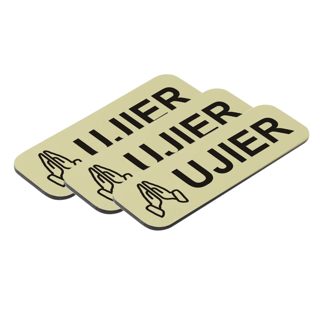 Ujier 1 x 3 Name Tag/Badge, Brushed Gold, Praying Hands (10 Pack)
