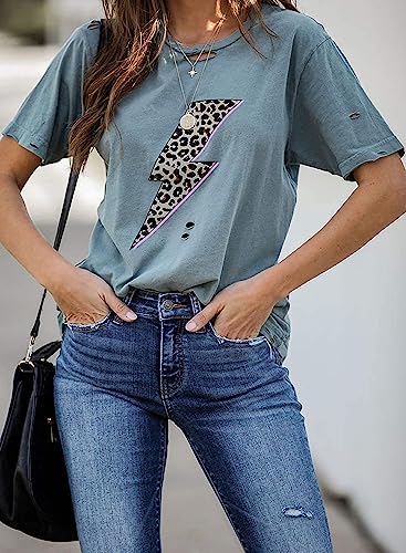 INFITTY Womens Basic Graphic Tees Casual Summer Short Sleeve Shirt Blouse Lightning Leopard Print Tops Tunic2