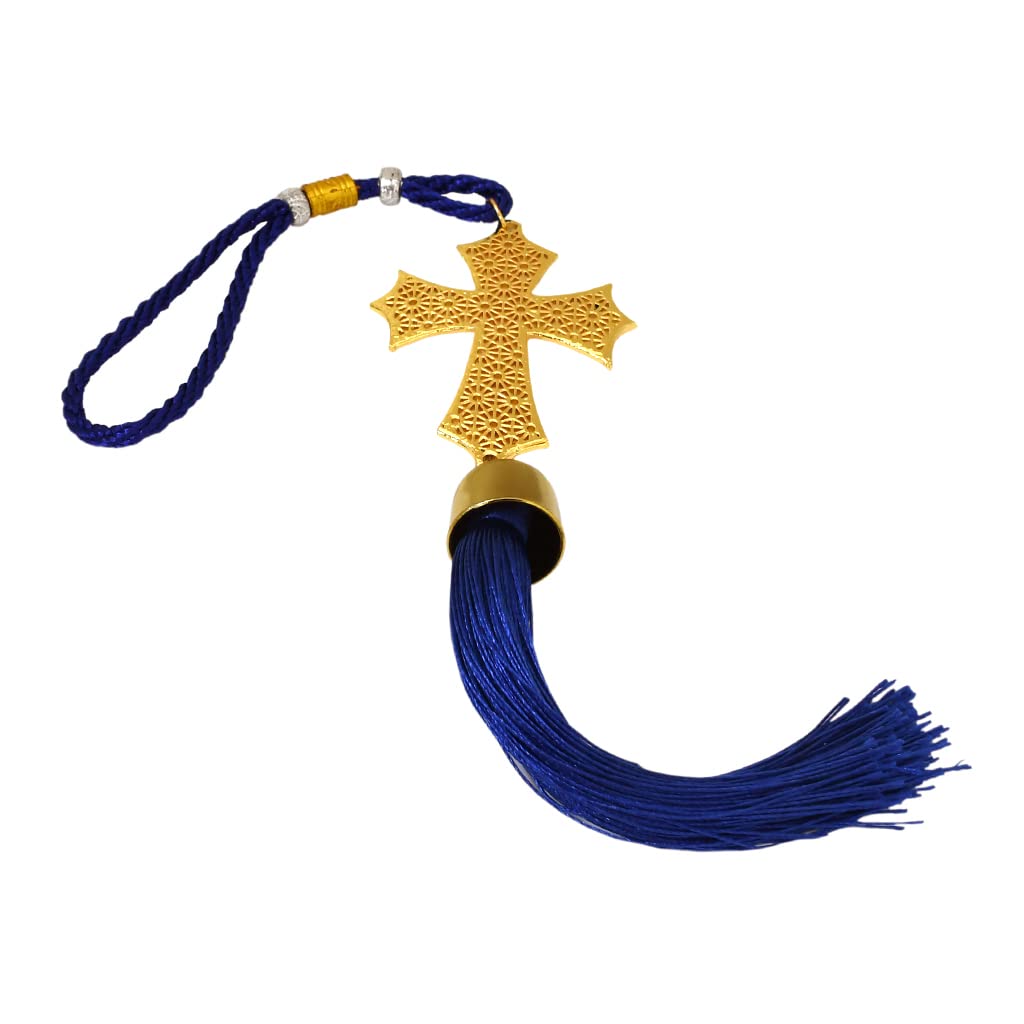 Car Hanging Cross, Jesus Car Hanging Cross, Christian Car Hanging Cross, Home Decor Hanging Cross, Christian Holy Cross, Blue & Gold Metal Cross