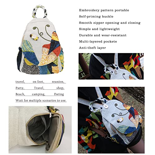 Image of Small Canvas Backpack, Retro Boho Washed Hippie for Women Daily Commute (Cricket Decorations)