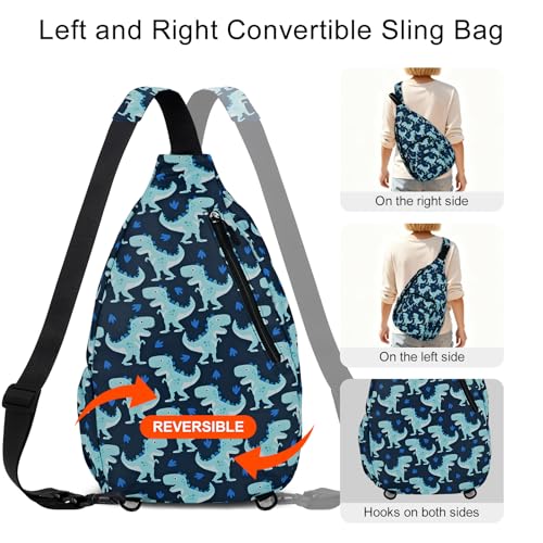 Duryarhall Sling Bag for Women Crossbody Chest Bag Convertible from Left to Right, Water Repellent Gym Backpack, Anit Theft, Dinosaur - image 2