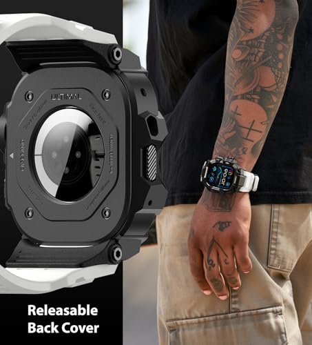 Image of ULTIMAL Rugged Case with Band for Apple Watch 49mm,Compatible with Apple Watch Ultra 3 /2 /1, Military Grade Shockproof Bumper Cover for iWatch Tactical Band Men (49mm,White)