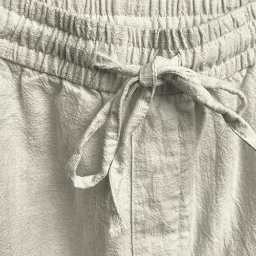 Mens Casual Linen Pants Loose Fit Straight Leg Elastic Waist Drawstring Trousers Summer Solid Beach Yoga Trouser2