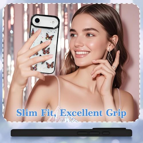 Image of VONZEE Glitter Butterfly Back Cover Case Compatible with iPhone 17 Air, Clear Cute Bling Sparkle Shiny Soft TPU Bumper Shockproof Women Girls Slim Protective Phone Cover for iPhone 17 Air 6.6 inch,Black