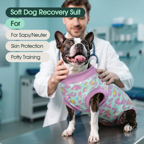 Image of Kuoser Dog Recovery Suit for Dogs After Surgery,Professional Surgical Onesie for Female Male Dogs Spay Neuter,Soft Dog Surgery Suit Bodysuit for Abdominal Wounds Skin Disease,Light Purple Leopard M