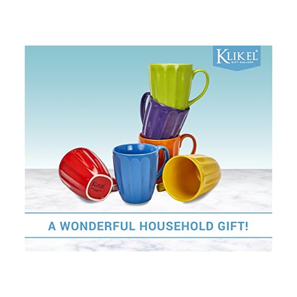 Klikel coffee mugs set of 6 fluted ceramic mug hot tea and coffee cup solid bright colors dishwasher and microwave safe dinnerware  urban country home decor