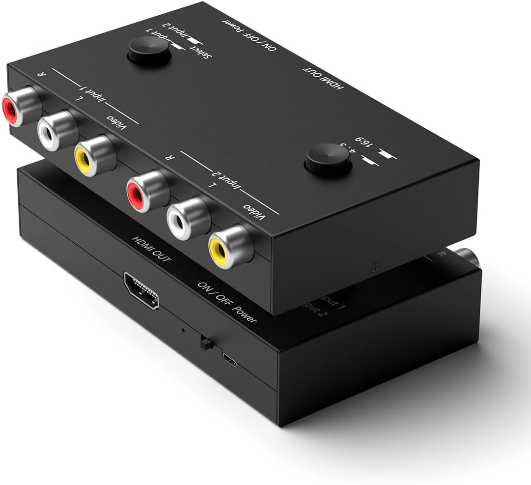 2 Port RCA to HDMI Converter, Dual AV to HDMI Converter