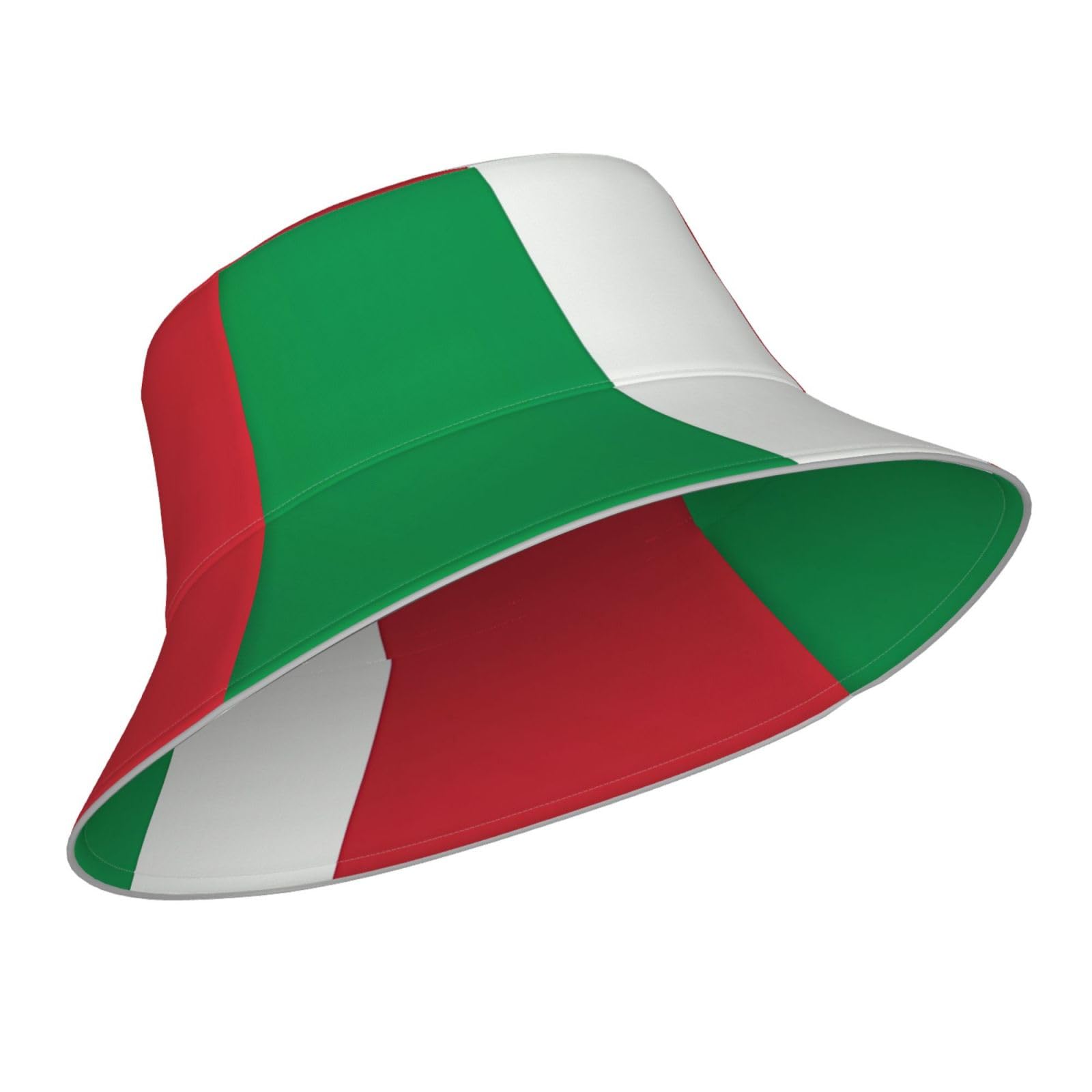 Flaga Włoch Odblaskowy kapelusz typu bucket dla mężczyzn i kobiet czapka rybacka unisex na co dzień świecąca czapka rave na Halloween dwustronny nadruk czarny