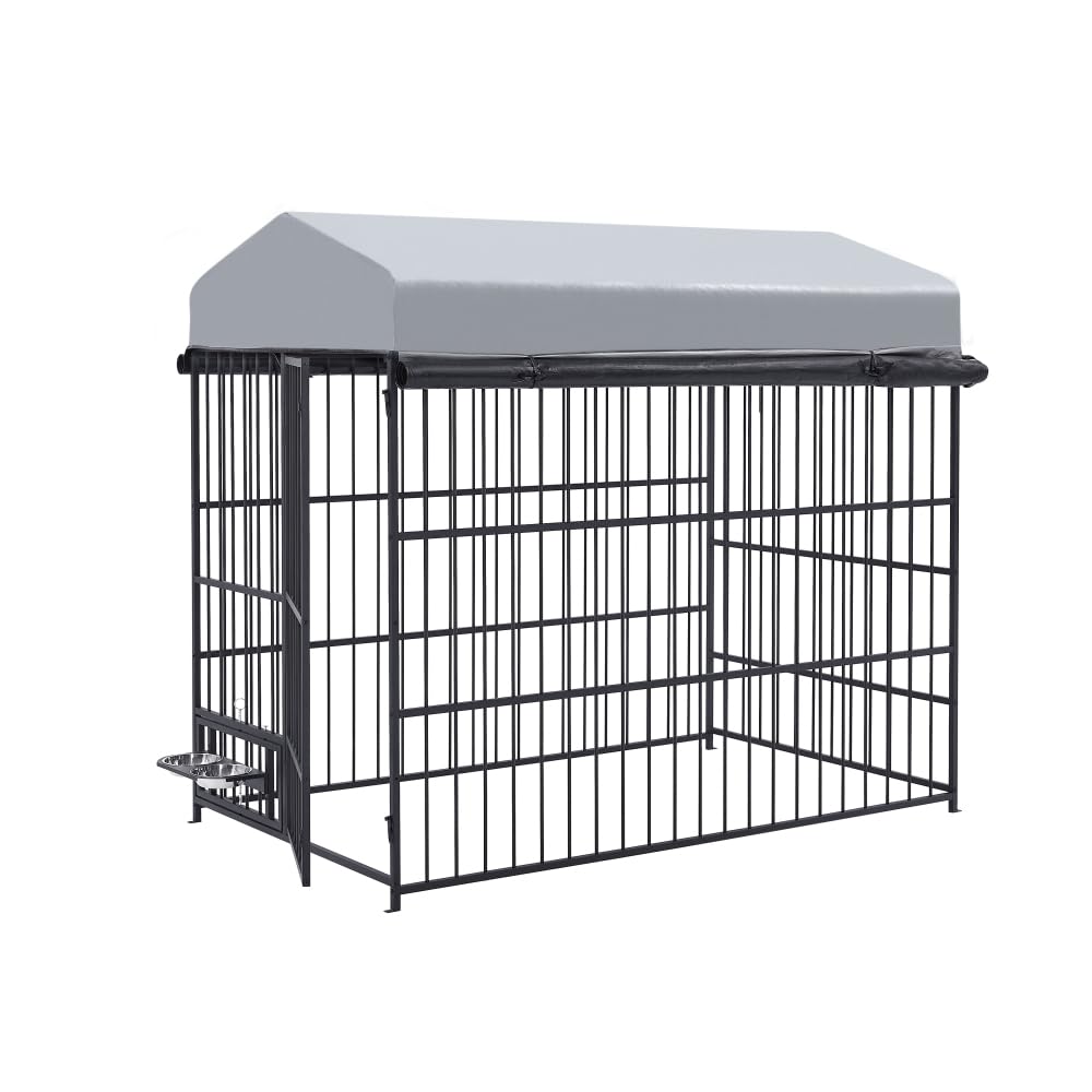 Outdoor Large Dog Kennel Pet Pens Dogs Run Enclosure Animal Hutch Metal Coop Fence with Roof Cover(6.6'L x 3.9'W x 5.9'H)