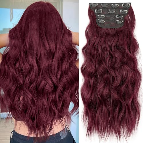 Image of KooKaStyle Wavy Thick Clip in Hair Extensions 20 inch Burgundy