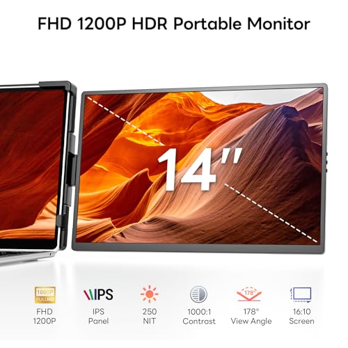 Image of 14 inch Laptop Screen Extender,FHD 1200P IPS Portable Monitor for 14 inch-17.3 inch Laptops, Dual Travel Screen Monitor Plug & Play, Laptop Screen Monitor Extender Compatible with Windows /Mac /Android&Chrome OS