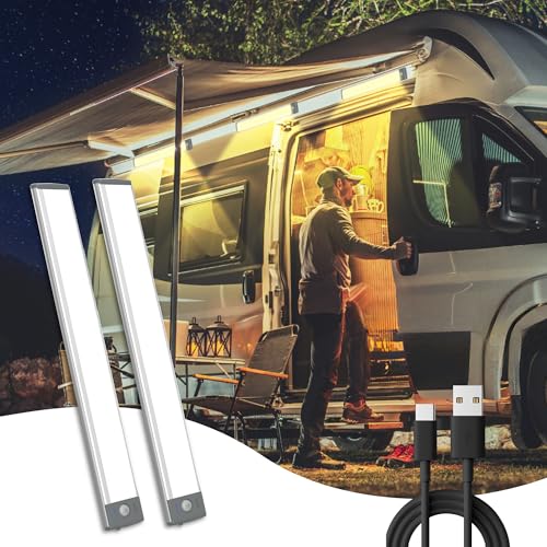 Image of Rv Exterior Light Camping Trailer Accessories Camper Accessories for Outside Rechargeable Lights Under Cabinet Rv Porch Light Led 2PCS (White, 70 LED)