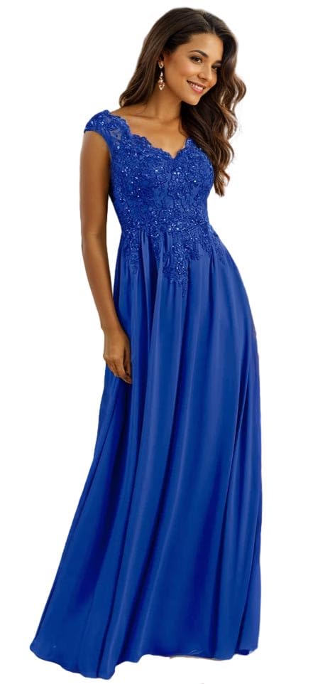 Women's Lace Mother of The Bride Dresses with Shawl V Neck Evening Gown Long Formal Dress for Wedding4