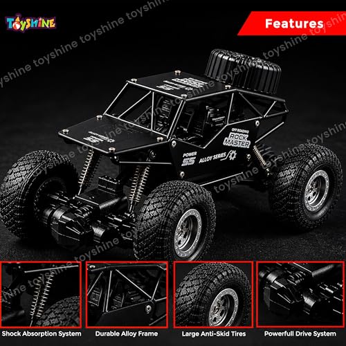 Image of Toyshine 1:18 Scale 40mhz Frequency Remote Control High Speed Alloy Off Road Rock Crawler Fast Racing Vehicle Electric Hobby Toy Car for Kids Adults - Black