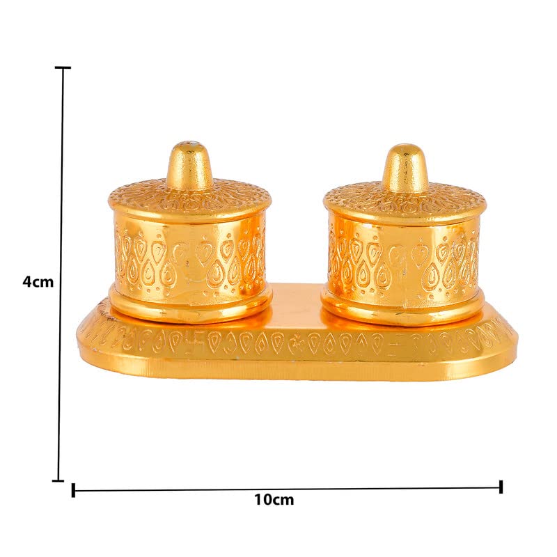 Image of JAIPUR ACE Golden Metal Kumkum Holder /Kumkum Box for Gifting,Pooja, Thali, Mandir, Home, Temple, Gifting Golden Kumkum Box with Laxmi Maa (Round Kumkum)