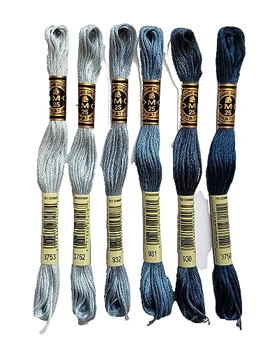 Image of DMC 6-Strand Embroidery Cotton Bundle - Antique Blue Color Family -6 Skeins of Thread - 8.7yd Skeins