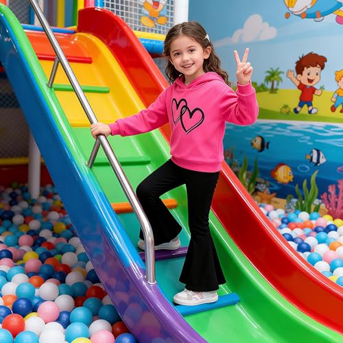 Image of 6-13 Years Girls Clothing Heart Print Hoodie Top + Heart Print Flare Leg Pants 2PC Clothing Set