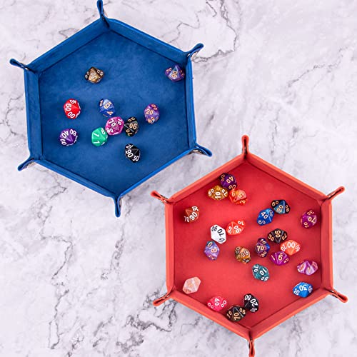 SIQUK 2 Stück Würfelbretter Doppelseitig Würfelbrett, Samt Faltbar Würfeltablett Hexagon Würfelteller Leder Würfelbretter für RPG DND Dragons Würfel Gaming(Königsblau, Orange)