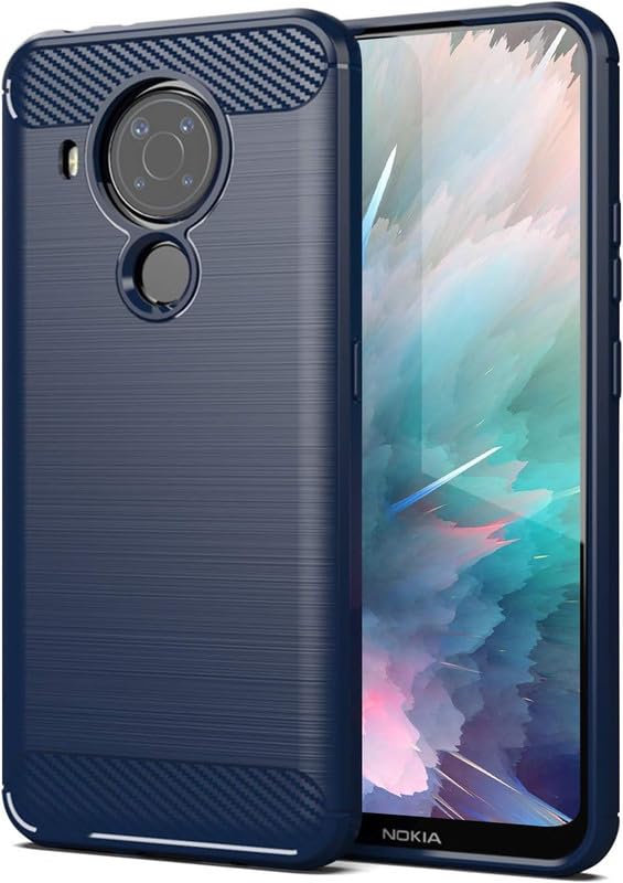Image of NPRC Hybrid Ultra Slim Protective Case TPU Non-Slip Carbon Fiber Texture Shockproof Case Cover for Nokia 5.4 - Blue