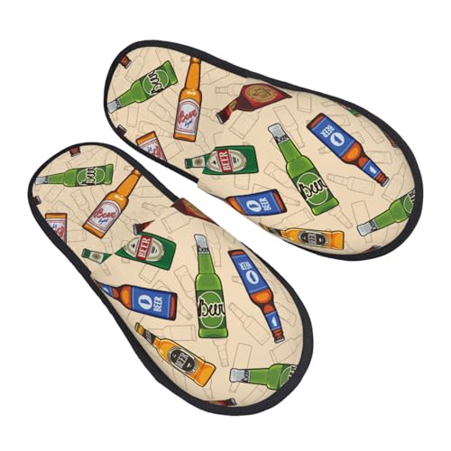 Beer Bottles Seamless Pattern Slippers for Women Fuzzy House Shoes Anti-Skid Indoor Slipper Gifts for Women Mom Ladies