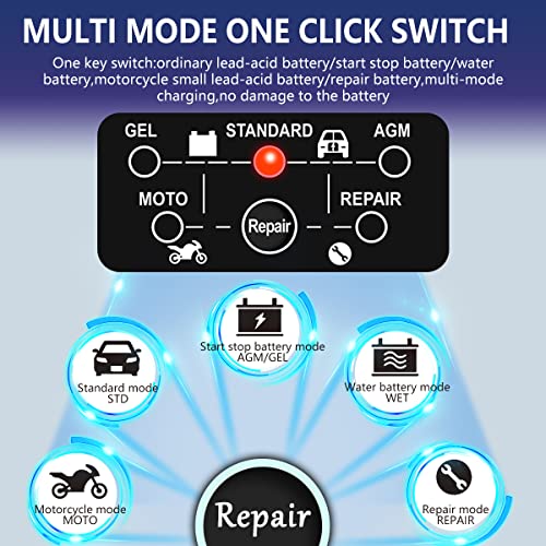 Fully Automatic Car Battery Charger 7A 12V,Bike Battery Charger,Suitable for Most Battery Types, Including Calcium, Gel, AGM, Wet Lead-Acid Batteries