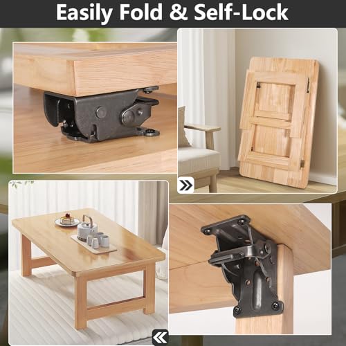 4 Pack Folding Brackets, Self-Lock Hinge with Screws for Folding Table Legs, Lock Extension Support Bracket Bed Legs, Black - Image 4