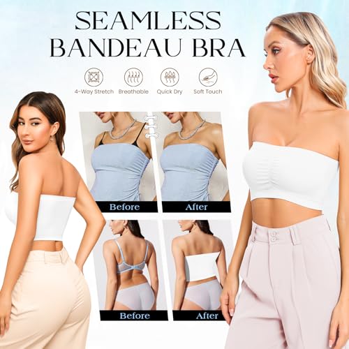 Image of Strapless Bras for Women Bandeau Bra Wireless Seamless Bandeau Top Comfort Padded Tube Top Bra