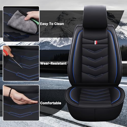 Image of Car Seat Cover 2 Seats for Nissan 370Z 2009-2020, Durable Wear Resistant Waterproof Vehicle Cushion Cover, Breathable No Odor Premium Leather Vehicle Seat Covers.(Standard,Black Blue)