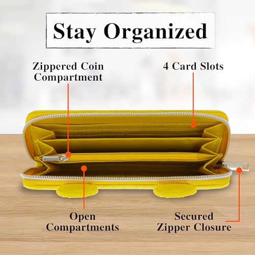 Concept One Disney Winnie the Pooh Wallet, Small Zipper Money Credit Card Holder Case for Men and Women, Zip Wallets, Honey4