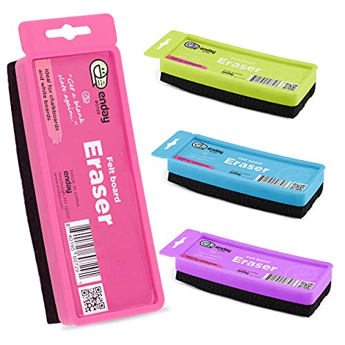 Whiteboard Eraser Pink Topped, Chalkboard Eraser Cleaner for Teachers and Kids, Felt Blackboard Eraser with Hanger, Dry Erase Board Erasers Also Available in Green, Purple, and Blue, 1 PC - by Enday