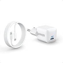 Anker Cargador USB C 20 W 511 (Nano), Cargador rápido Compacto y Duradero PIQ 3.0 para iPhone 14/13/Plus/Pro MAX/iPad Pro/Mini(Cable USB C a Lightning de 180 cm MFi Certified)
