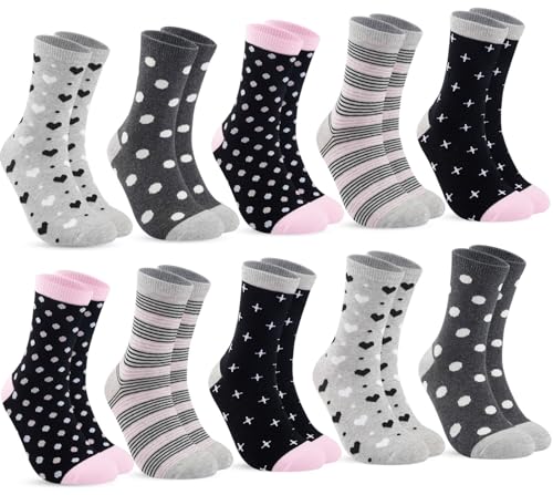 Blu Ninfee 10 Paar Socken Damen 35-38 Strümpfe damen Baumwolle Lange Ringelsocken Bunte Damensocken Baumwollsocken Mädchen mit Streifen Punkte