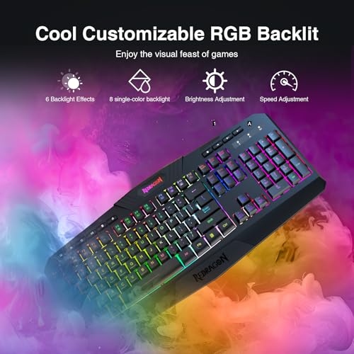 Image of Redragon K503 Wireless Gaming Keyboard, RGB LED Backlit, Multimedia Keys, Silent Membrane Keyboard with Wrist Rest for Windows PC Games (Black)