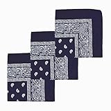 DaVoice Bandana Headband Handkerchiefs Wrap - Head Bandannas for Men & Women - Paisley Cowboy Bandanas Gift Set (3 Pack - Navy Blue Bandana)