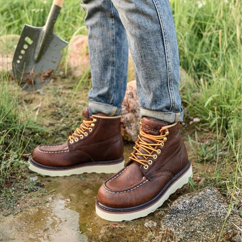 Image of Work Boots for Men - 6 Inch Wedge Soft Toe Mens Work Boots, Waterproof Construction Work Shoes