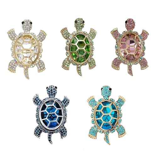 5pcs Turtle Brooch with Crystal Diamonds, Turtle Enamel Pin, Turtle Jewelry for Decorating Clothes