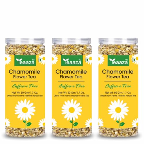 Image of Teaaza Organic Chamomile Tea for Sleep & Anxiety Relief - Loose Chamomile Tea Leaves for Natural Stress Relief, Relaxation, and Better Sleep | 50 Grams - 30+ Cups (Pack of 3)