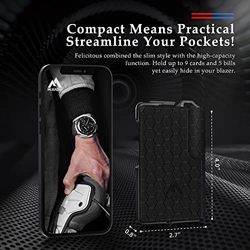 MURADIN Tactical Minimalist Wallet for Men, Slim RFID-Blocking Metal Card Holder, Front Pocket Men’s Nylon Leather Dapper Bifold Wallet with Money Clip3