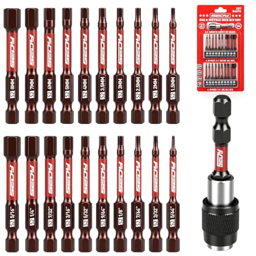 21-Piece 2.5' Hex Head Allen Wrench Drill Bit Set, 1/4' Hex Screwdriver Bits Set with Durable Magnetic Impact Bit Holder, SAE & Metric Allen Key, S2 Steel, Mechanic Home Repair
